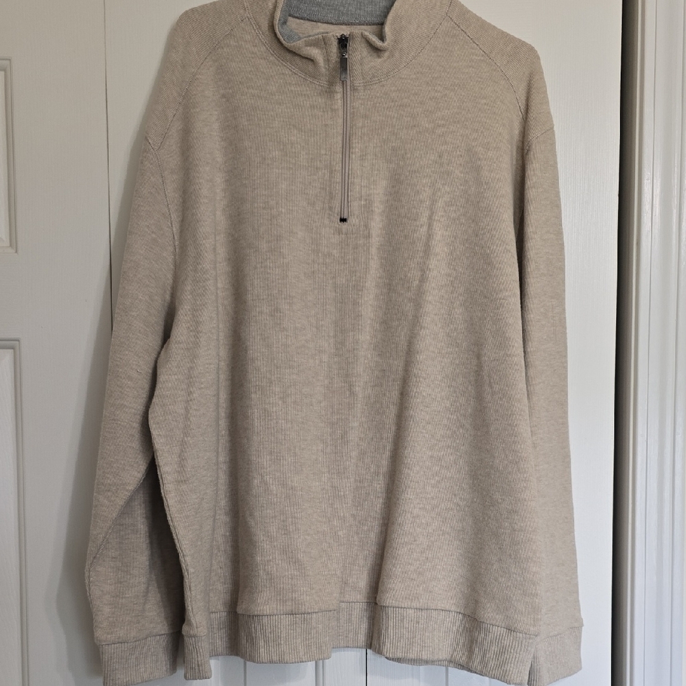Classic Tan Zip Up Sweater with Standing Collar